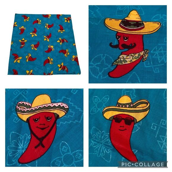Vintage Hav-A-Hank Red Chili Peppers in Sombreros Bandanna Scarf Kerchief NWOT - Picture 1 of 11